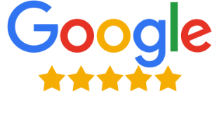 The image shows the Google logo with five gold stars below it