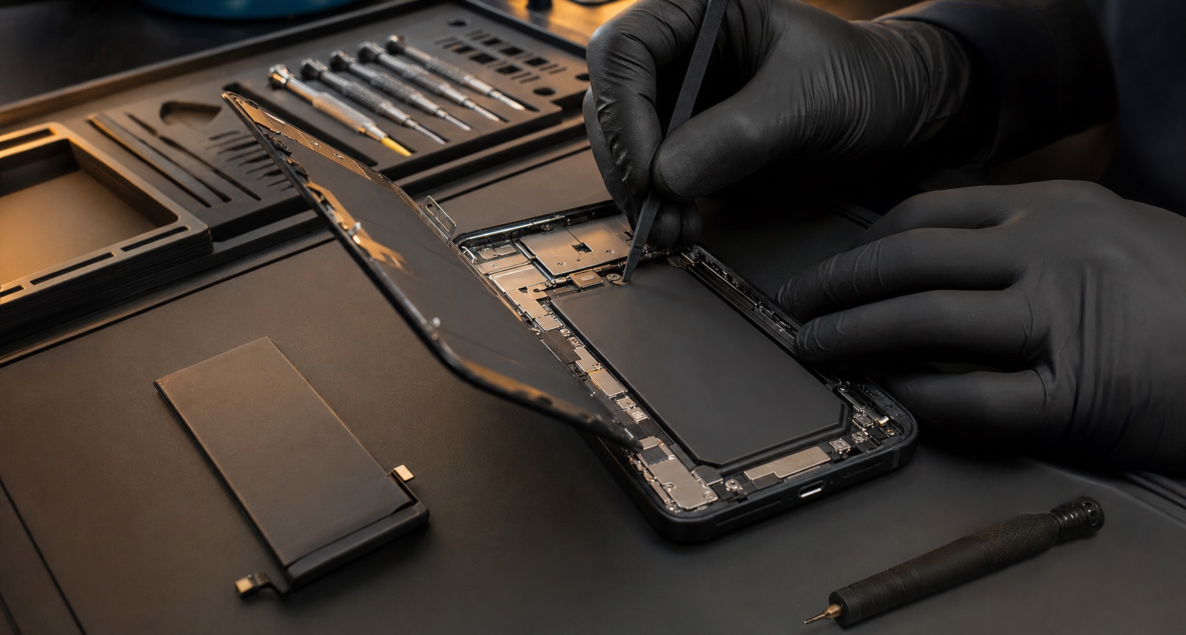 Real iPhone battery replacement bench work at 73inc Auckland