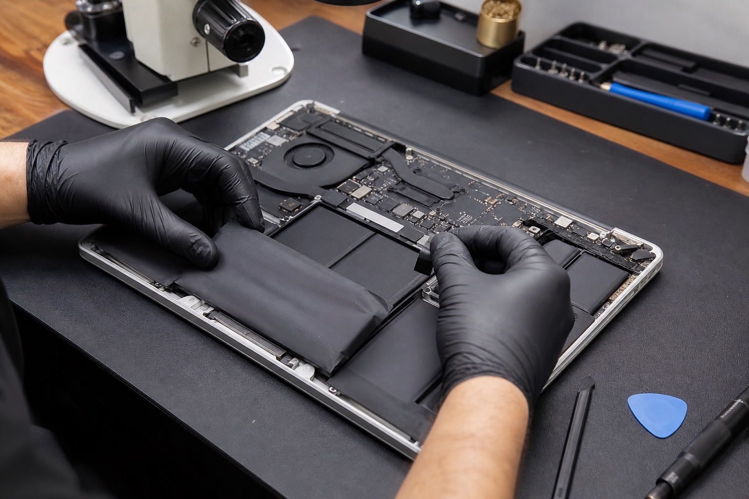 MacBook battery diagnosis at the 73inc repair lab in Auckland