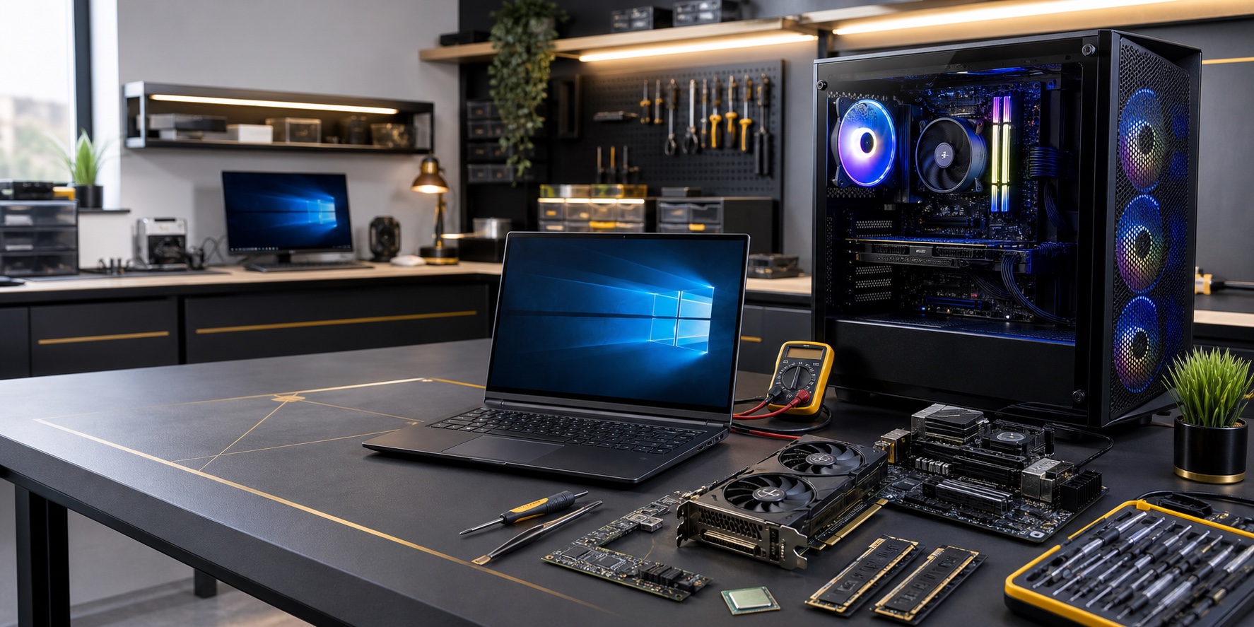 Windows laptop and gaming PC repair bench for 73inc Windows repairs