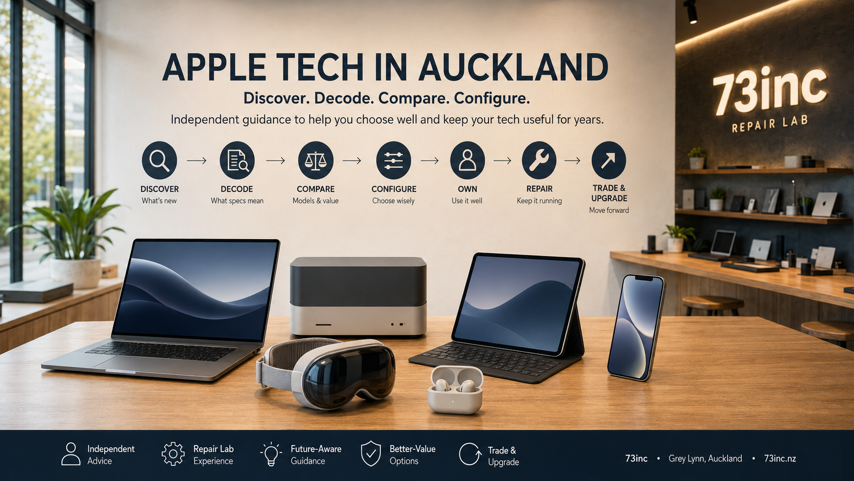 Independent guide to discovering, comparing and choosing Apple technology in Auckland from 73inc